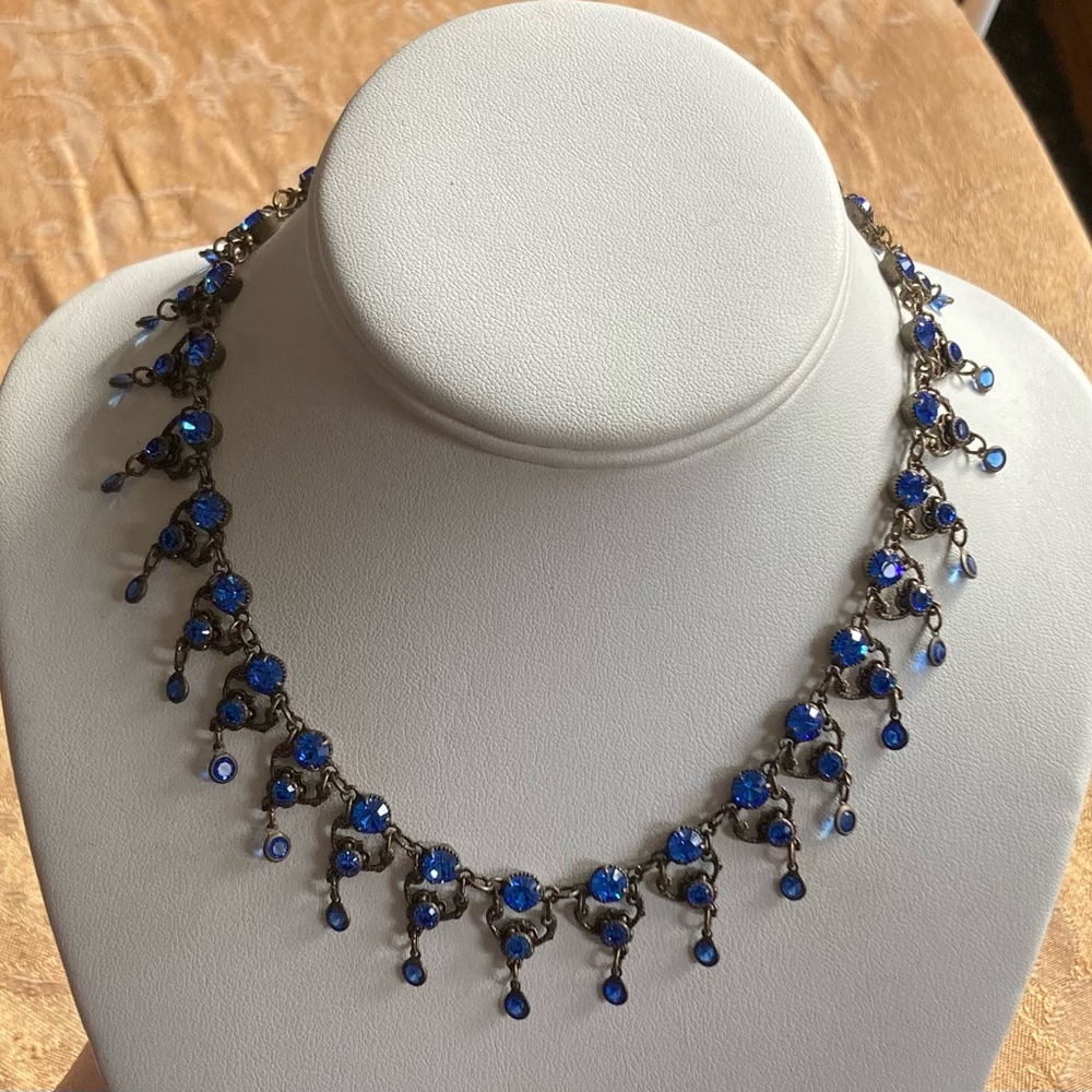 KENNY MA San Francisco Blue Sapphire Crystal Collar Necklace - Picture 2 of 11
